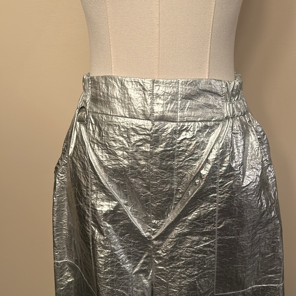 ZARA Shiny Metallic Silver Parachute Mid Rise Pants size small - Picture 7 of 13